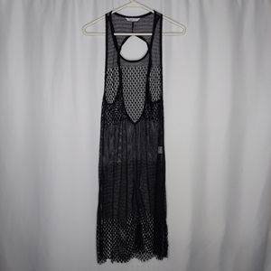 Penti Fishnet Swim Coverup Small Black Strappy Racerback Tunic Y2K‎ Mesh